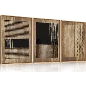 CHDITB Abstract Line Wall Decor, Vintage Black Brown Framed Canvas Wall Art, Mid Century Modern Art Print Home Decor, Boho Neutral Minimalist Painting For Living Room Bedroom Dining Room Office 16"x24