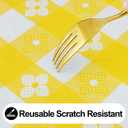 Rectangle Vinyl Table Cloth, Waterproof Elastic Fitted Tablecloth with Flannel Backing, Plastic Table Cover for Picnic, Camping, Outdoor (White & Yellow, 24"x48")