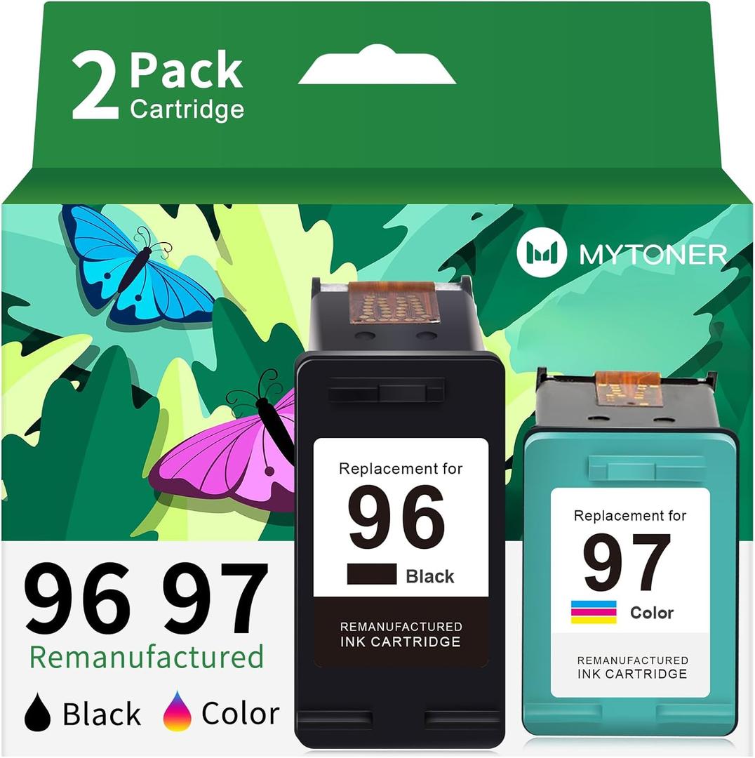 MYTONER 96 97 Remanufactured Ink Cartridge Replacement for HP 96/97 for Printer Deskjet 6940 5940 6840 6988 6980 Officejet 7310 7410 7210 Photosmart 8050 (2 Pack)
