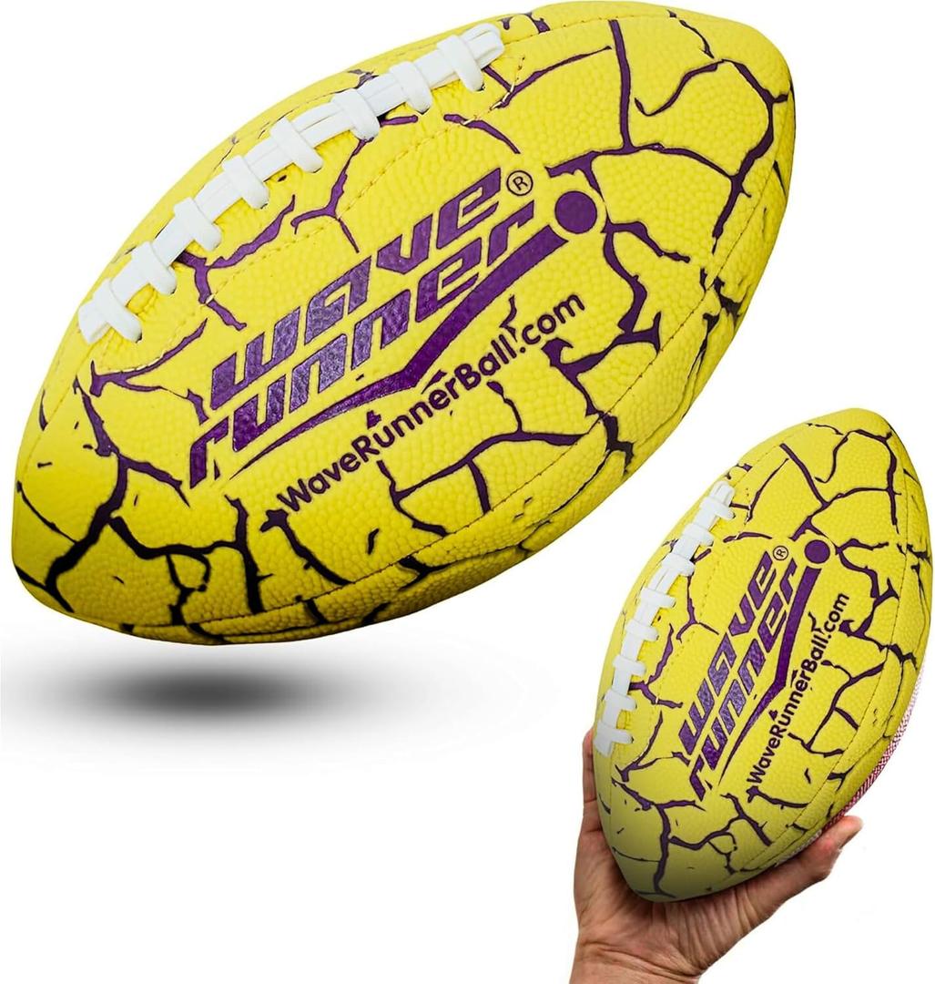 Wave Runner Grip It Waterproof Junior Size Football, 9.25 Size, Durable & Double Laced, Perfect for Beach Accessories, Kids Games, Pool Toys, Outdoor Games, All-Weather Indoor & Outdoor Play (Yellow/Purple)