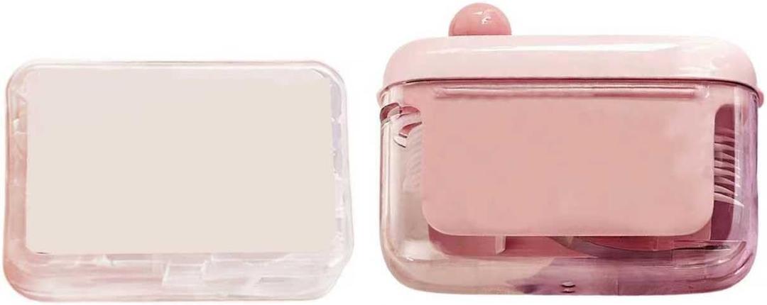 Pop-Up Portable Floss Pick Dispenser with 50 Floss Picks - Dental Floss Storage Box, Refillable, for Travel and Home Use (Pink)