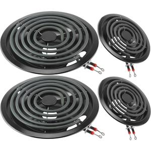 Black Porcelain Burner Drip Pans 2*WB31M19(8) 2*WB31M20(6)&Electric Stove Burner Replacement 2*MP15YA(6") 2*MP21YA(8") Compatible for G-E Hot-point Ken-more Electric Range Stove by MIFLUS (Gloss Black)