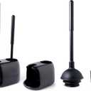 Eyliden 2 Pack Toilet Plunger & Brush Set, Upgrade 3-Step Suction Cup - Ultra-Tight Seal, Durable, Space-Saving Toilet Deep Cleaning Combo with Holder, Bathroom Essentials (2 Pack, Black)