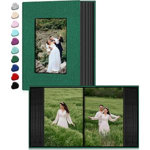 Ejblfe Photo Album 4x6,Linen Cover Slide-in Photo Album Book Can Holds 100 4x6 Photos with 50 Black Sheets for Family,Wedding,Baby and Holiday Pictures (Dark Green)
