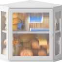 BMOSU Corner Bread Box for Kitchen Countertop Double Layer Bamboo Wooden Bread box Large Capacity Bread Storage Bin(White, Medium)