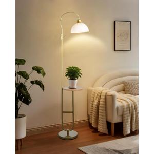 Lightdot 68IN Floor Lamp with Table, Mid Century Modern Standing Lamps Storage Shelf Floor Lamps with Bulbs Included, Gold Pole End Table with White Acrylic Lampshade for Living Room, Bedroom, Office