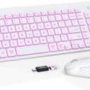 SABLUTE Wireless Keyboard and Mouse Combo Backlit - Compact Quiet Keyboard with RGB Mouse, Rechargeable, Slim, Sleep Mode, Portable Cordless Keyboard Mouse Set for Mac, Windows, Laptop (Polar White)