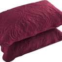 BOSOWOS Quilted Pillow Shams Set of 2, Decorative Microfiber King Bed Pillow Shams, Soft Breathable Pillow Covers with Envelope Closure (Burgundy, 2Pcs:20 x 36inch)