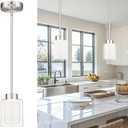 kudos Pendant Light Fixtures,Brushed Nickel Modern Led Pendant Lights with Clear Glass and Milk Glass,Hanging Pendant Lighting for Kitchen Dining Room,3000K/4000K/5000K Adjustable,KDPL06-BN (1 Pack)