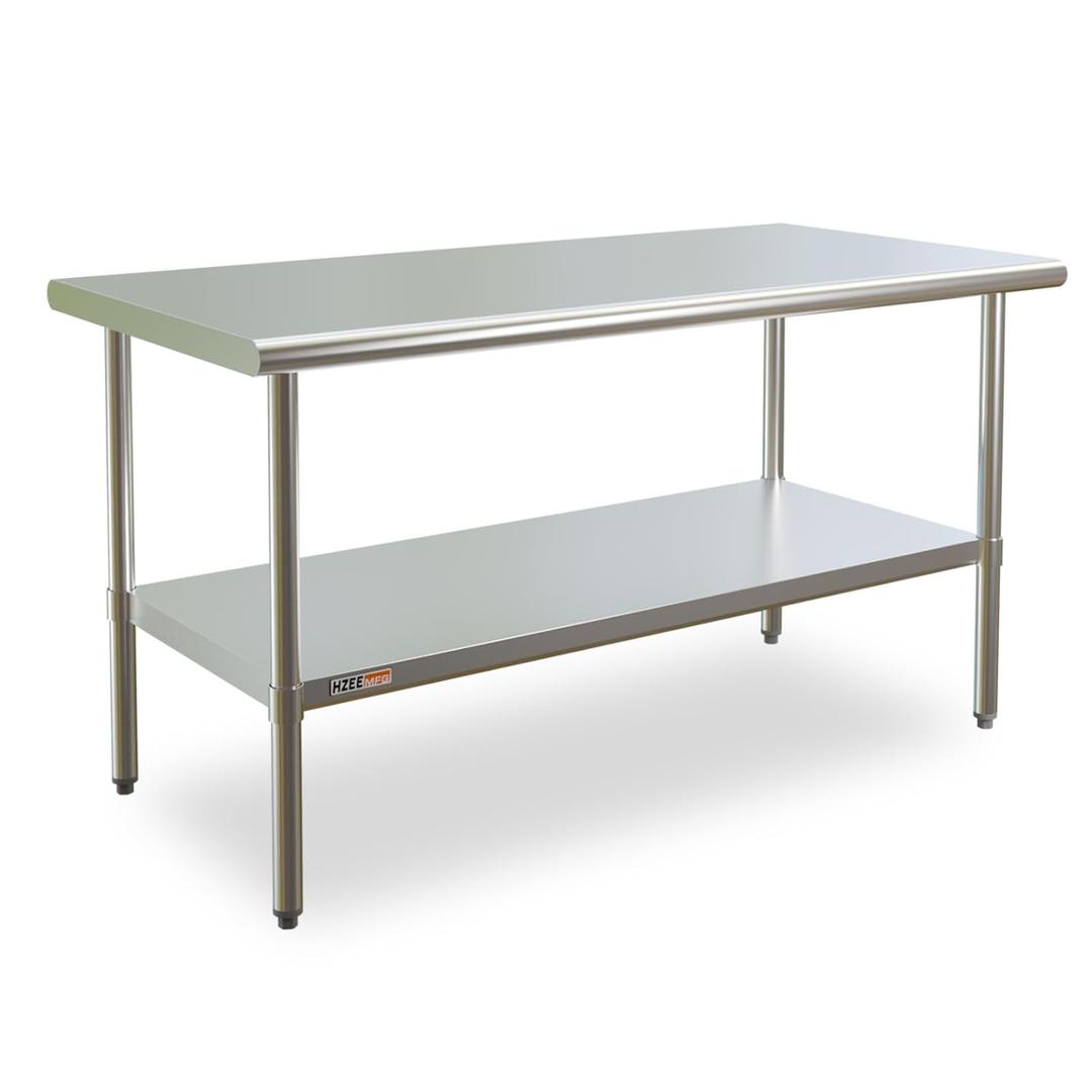 HZEEMFG Stainless Steel Table for Prep & Work 30x60 inch, 5ft, Commercial Heavy Duty Table with Undershelf for Restaurant, Home, Hotel, Laundry Room,Garage,Workshops