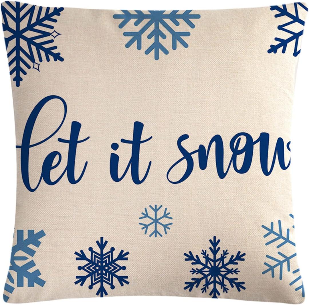 7COLORROOM Christmas Decorations Pillow Covers Blue Snowflake Let It Snow Cushion Cover Winter Holiday Farmhouse Merry Christmas Decor Xmas Pillowcases 1818 for Home Couch Patio