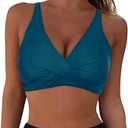 Women Lace Up Swimwear Tops Underwire Full Coverage Bikini Top Push Up Swim Crop Top Tie Back Swim Shirt Women M