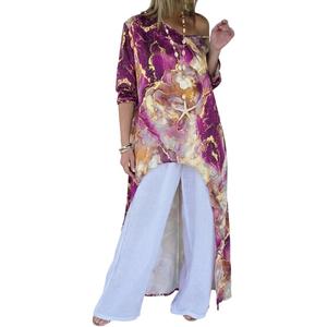 CHICME Womens Summer Tops Floral Print Off Shoulder High Low Tunics Dressy Casual Asymmetrical Blouse Cover ups S