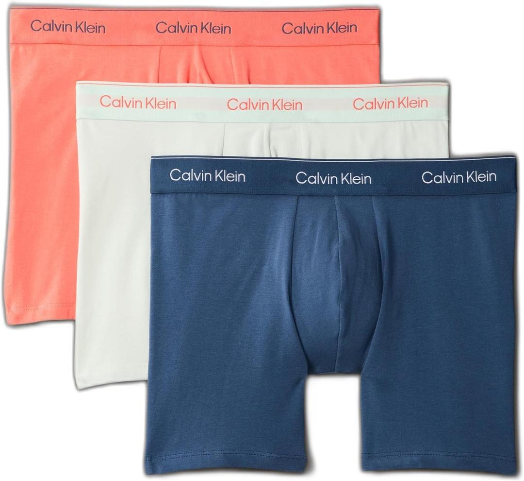 Calvin Klein Men's Calvin Klein Mens Icon Cotton Stretch Boxer Brief 3pk, Small  (Coral Pop W/ Dark Denim Logo, Sprout Green W/ Coral Pop Logo, Dark Denim W/ Sprout Green Logo)