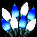 C9 Christmas Lights Outdoor 50 LED Blue + White Strawberry Waterproof Ice Lights String Xmas Tree Indoor Decoration Plug in 34.5 Feet Used for Home Festive Courtyard Patio Garden