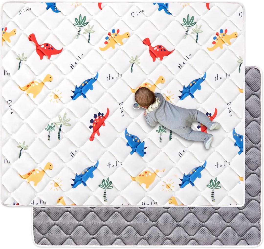 Odorless Premium Foam Baby Play Mat, Soft Microfiber Fabric Crawling Mat for Floor- Comfortable and Hypoallergenic, Non-Slip Cushioned Floor Playpen mat for Infants,Babies,Toddlers (79" X 71", B- Fun Dinosaur)