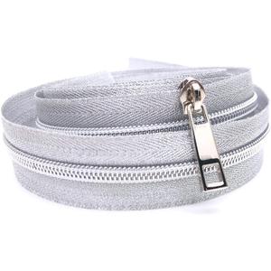 Goyunwell Zipper Tape by The Yard #5 Luxury Silver Zippers by The Yard 5 Yards Nylon Coil Zipper with 10pcs Silver Pulls #5 for Bag Purse Making Sewing