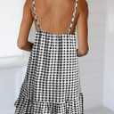 Qearal Womens Sundresses Boho Floral Printed Dress Summer Sleeveless Beach Mini Dress with Pockets (Plaid, Large)