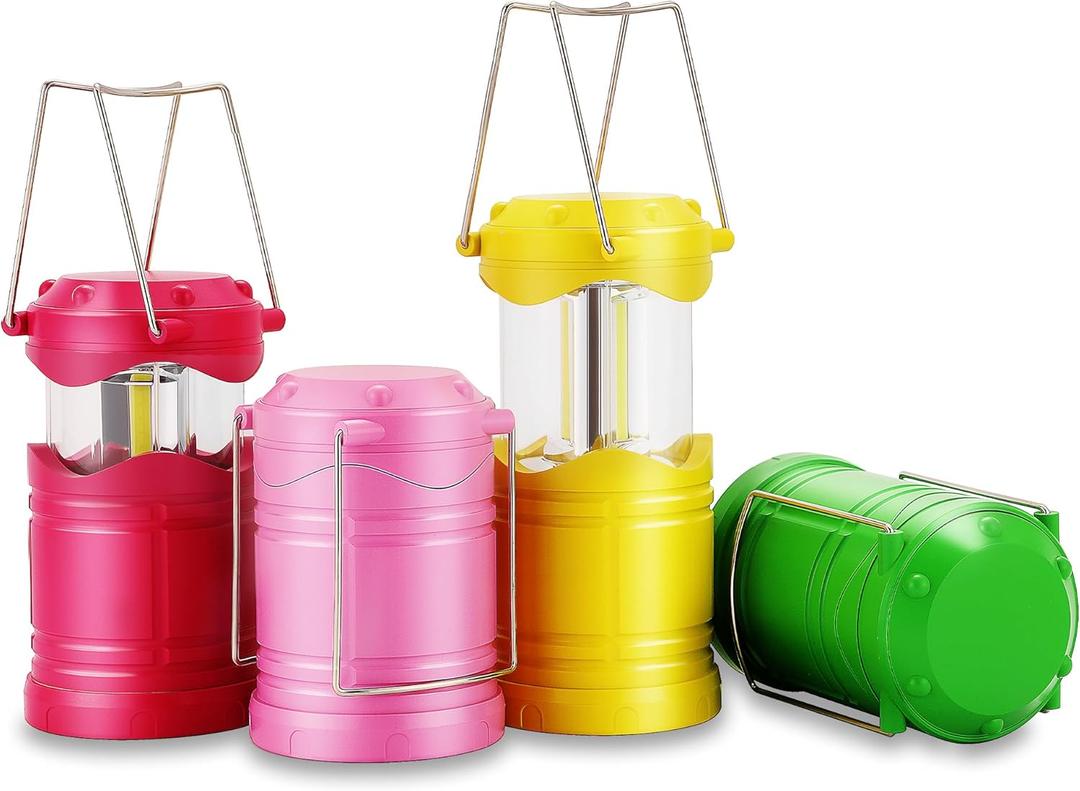 Lichamp LED Camping Lantern, 4 Pack Battery Powered Flashlight for Power Outages, Portable Collapsible Hanging Light Essential for Home, Outdoor, Emergency Lamp Survival Kit Gear for Hurricane, C1 (Pink, Light Pink, Yellow, Green)