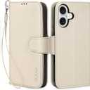 Arae Compatible with iPhone 16 Case Wallet with Card Holder, Wristlet Strap Wallet Flip Cover for iPhone 16 6.1 inch Men/Women, RFID Blocking, Kickstand, Litchi Beige