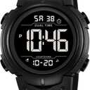 Mens Digital Watch Large Display Easy to Read Time Sports Watches Multifunction Stopwatch Timer Alarm Dual Time Date LED Light Wrist Watches for Men Women (Blackblack)