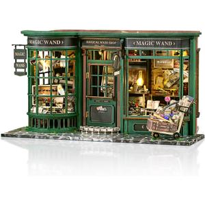 Miniature Dollhouse Kit, Wooden Mini House Building Kit, DIY Book Nook Kits for Adults, Magic Wand Shop Model with LED Light, Christmas Birthday Gifts for Adults Teens (Magic House)