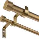 Warm Gold Double Curtain Rod, Brass Extra Long Dual Curtain Rods for Windows 72 to 144 Inch, 1 Inch Adjustable Heavy Duty Spliced Double Rod, Pro-Plating Process, Aluminium Finials