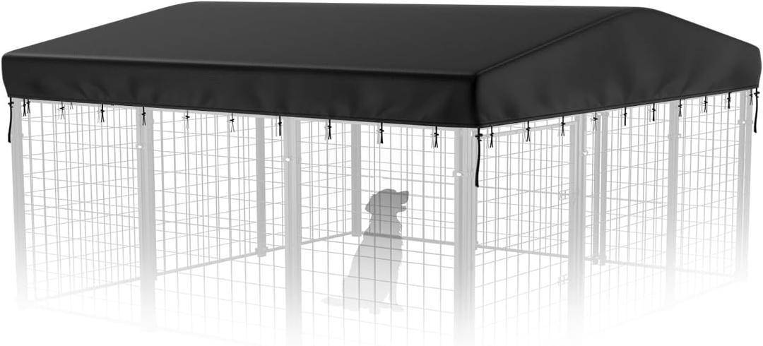 PawGiant 10x10ft Outdoor Dog Kennel Cover Replacement, 600D Waterproof UV-Resistant Oxford Cloth for Dog Kennel Enclosure with Windproof Drawstrings Outside, Large