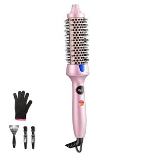 Thermal Brush for Blowout Look, 1.25 Inch Heated Round Brush for Loose Curl,Volumizing Ionic Curling Iron Wand, Blush Pink