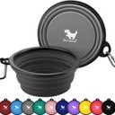 Collapsible Dog Bowls for Travel, 2-Pack Dog Portable Water Bowl for Dogs Cats Pet Foldable Feeding Watering Dish for Traveling Camping with Carabiners, BPA Free (Grey&Black, Large)