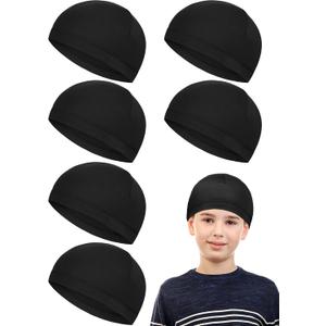 Geyoga 6 Pcs Skull Cap for Kids Helmet Liner Youth Wave Cap for Sport Football Basketball Ski Cycling Outdoor Activities(Black)