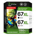 67XL Ink Cartridges Black/Color Combo Pack Replacement for HP Ink 67 67XL Printer Ink Works for HP DeskJet 4227e 2827e 2755e 2855e 2842e 2800 4155e 2755 2852e Envy 6055e 6000 6455e (1 Black, 1 Color)