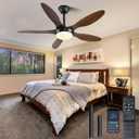 46 inch Brown Modern Ceiling Fans with Lights Remote/APP Control, Low Profile Reversible 6 Speeds Ceiling fan Light for Indoor/Outdoor Patio Bedroom Living Room