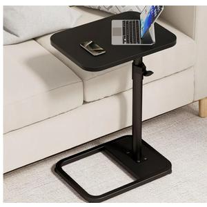 GOYLSER C Shaped Tv Trays Living Room End Table End Stand, Black Minimalist Wooden c Table for Sofa, Height Adjustable Tv Tray Tables Swivel Side Table for Dinner Eating