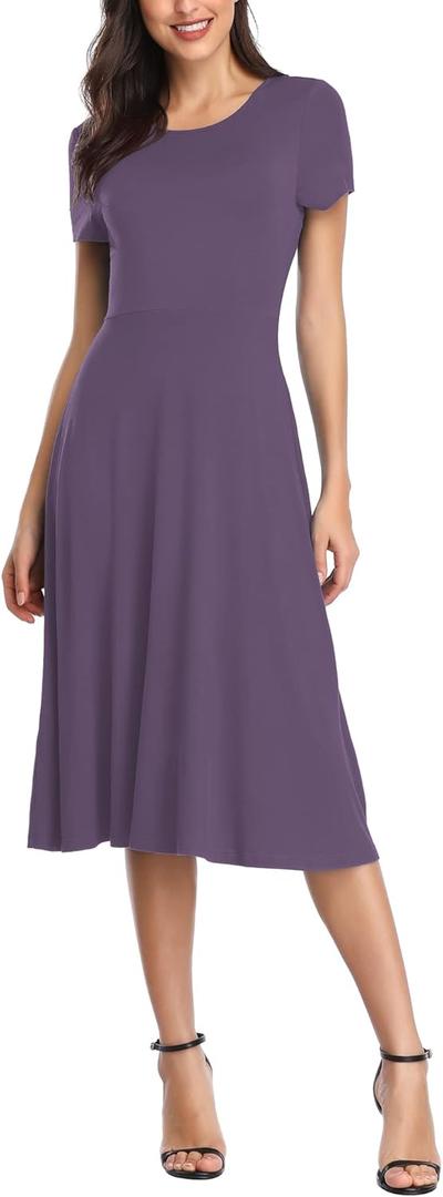 Urban CoCo Women's Vintage Short Sleeve High Waist Flared Midi Casual Summer Dress (Large)