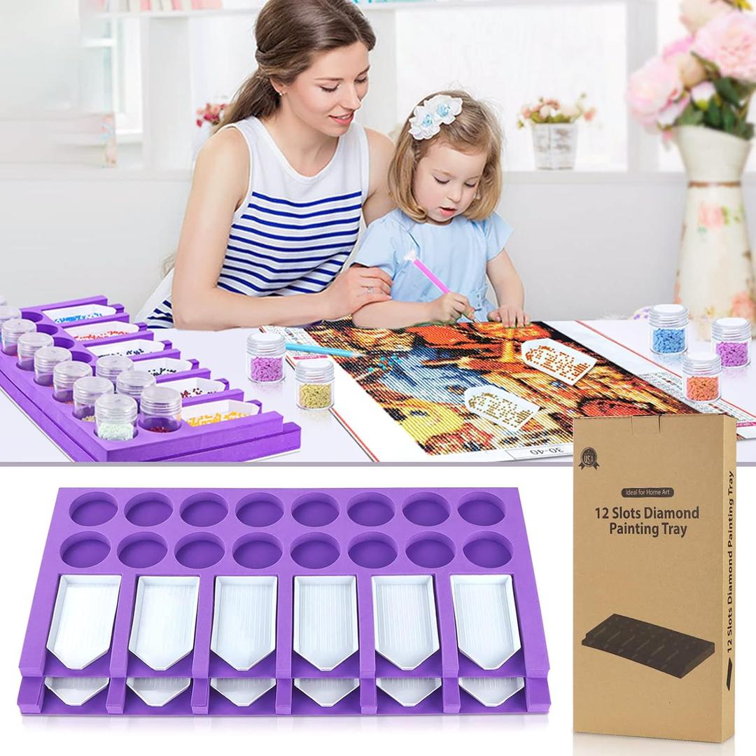 Diamond Painting Accessories Tray Organizer, Art Painting Beads Sorting Storage containers, Diamond Art Tools Kits for Glitter Rhinestones/5D Diamond Embroidery/DIY Crafts (12 Slots Trays)