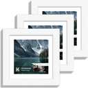 Hongkee 5x5 Picture Frame with Real Glass - Display Pictures 4x4 with Mat or 5 x 5 without Mat, Photo Frame for Wall or Table Top Display(White, 3 Pack)