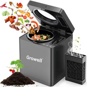 Growell Electric Composter for Kitchen, 2.5L Indoor Countertop Compost Bin Kitchen with LED Display, Visible Window & Carbon Filter, Auto-Clean, 4H/6H Fast Processing, Odorless Food Compost Machine