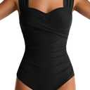 Womens One Piece Swimsuits Tummy Control Bathing Suits Modest Full Coverage Swimsuit Wide Straps Swimwear (Black, XL)