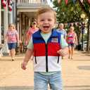 Toddler Baby Boy 4th of July Outfit American Flag Sleeveless Blue Red White Vest Zip Up Sweatshirt Jacket Cardigan