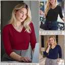 Evervibe 3 Pack Women's Plus Size Tops 3/4 Length Sleeve V Neck T-Shirts Loose Fit Blouses Casual Basic Tees 2026 Clothes 3XL