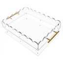 Acrylic Scalloped Tray 16'' X 12'' Clear Acrylic Serving Tray with Magnetic Mat and Golden Handles for Customizable Picture, Art, Decorative Storage Organizer