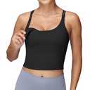 Foucome Nursing Tank Tops for Breastfeeding Longline Nursing Sports Bra Cross Back Workout Crop Top with Built in Bra Black, Small