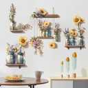 Sunflower Wall Decals 3D Flower Wall Stickers Potted Plant Floral Wall Decal Peel and Stick Flower Window Clings Vinyl Removable for Bedroom Nursery Decoration