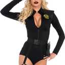Leg Avenue womens 5 Pc Swat Team Babe Costume With Bodysuit, Belt, Leg Garter, Toy Walkie Talkie, Hat (Small, Black)