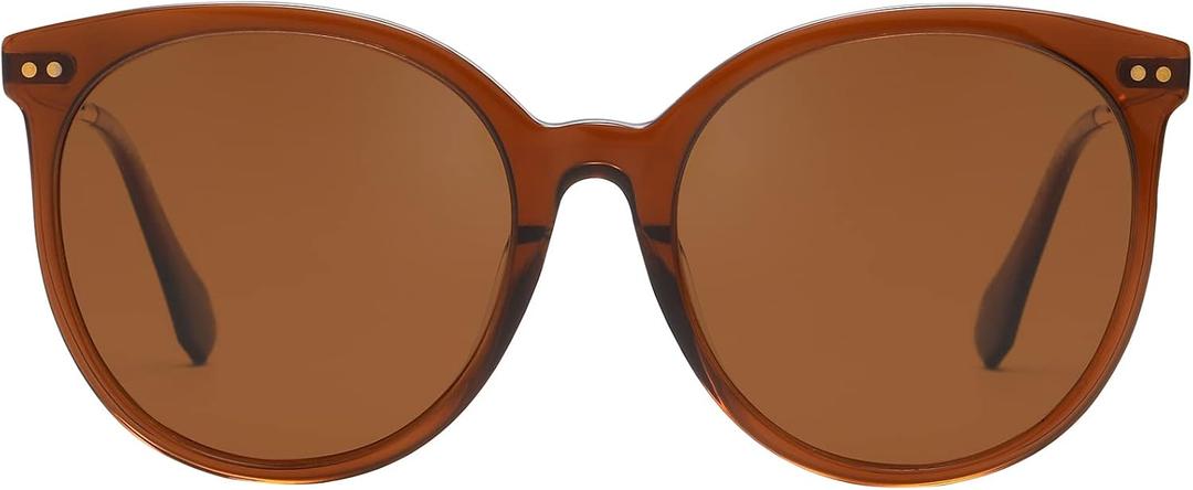 DUCO Polarized Oversized Sunglasses for Women, Trendy Mirrored Shades Round Light Weight UV400 Sun Glasses DC2340 (Brown Frame Brown Lens)
