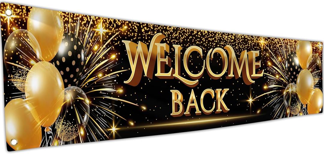 Welcome Back Banner - Welcome Home Decorations 6 x 1.3ft - We Missed You Banner (Black & Gold)