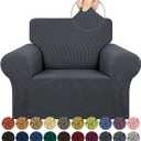 KEKUOU Stretch Single Sofa Slipcover 1 Piece Couch Sofa Cover (31"-55") Furniture Protector 1 Seater Sofa with Elastic Bottom for Kids,Pet.Jacquard Small Checked Pattern Fabric(Small,Charcoal)