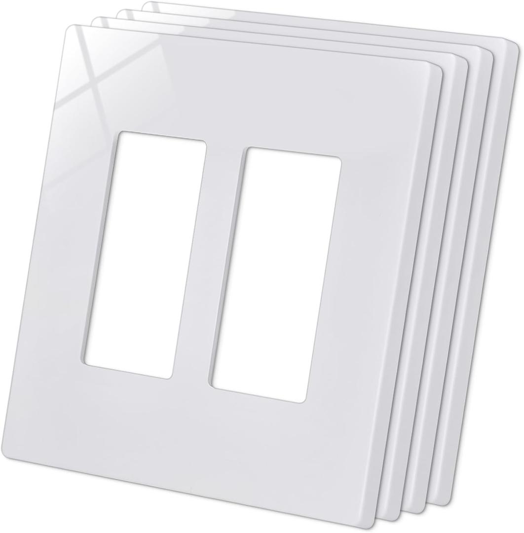 CML Screwless Wall Plate Cover, 2-Gang Mid-Size 4.88" x 4.94", Midway Double Faceplate Cover for Decorator Receptacle Outlet & Switch, UL Listed, 4 Pack, White