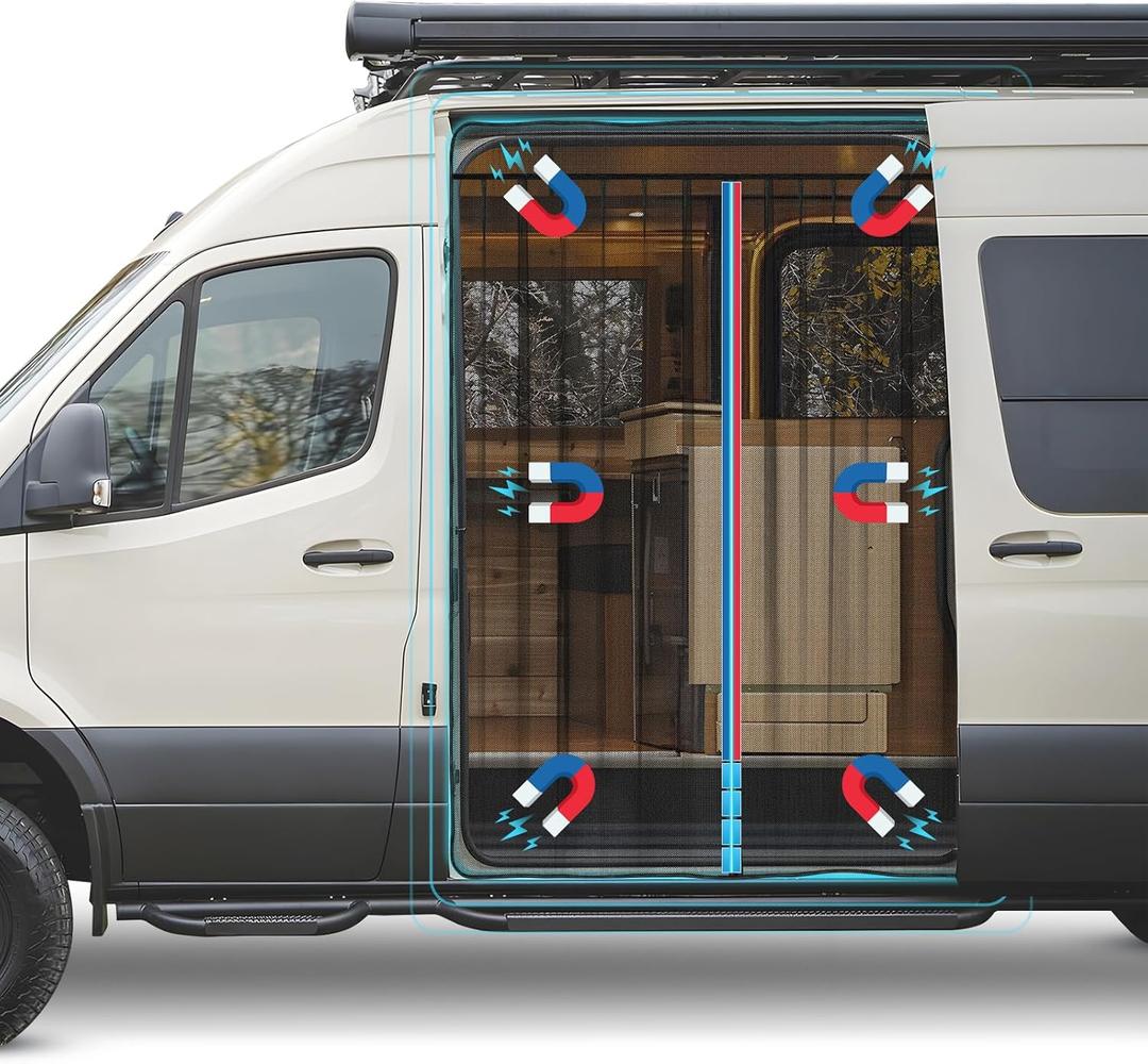 Kohree Van Bug Screen, Full Magnetic Strips Door Mesh Curtain, Universal Size for Side Door and Rear Door Flyscree Mosquito Net for Mercedes Sprinter Motorhome Camper (Side Door, 59" H x 43" W)